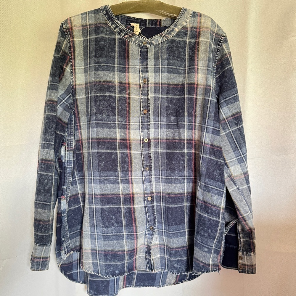 Jane and Delancey distressed flannel shirt